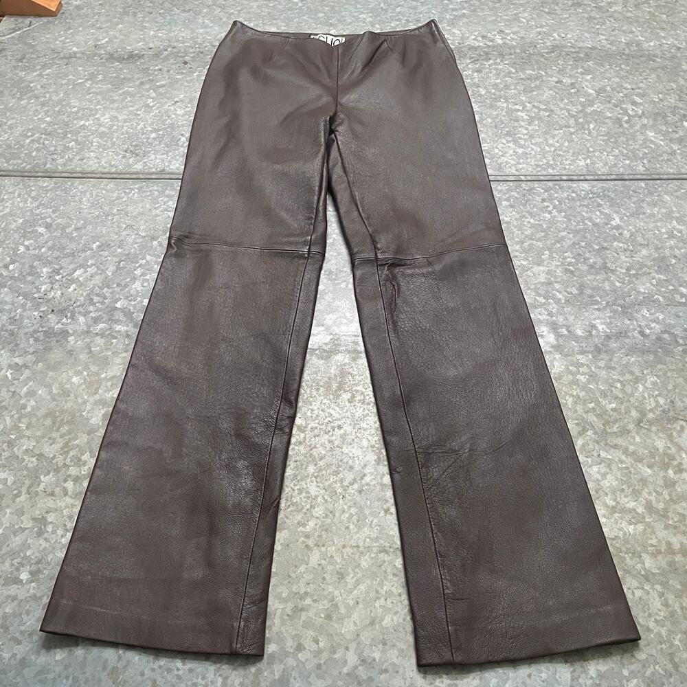 Vintage CLIO Brown Leather Bootcut Pants Womens 8 Lined Side Zip 90s Western